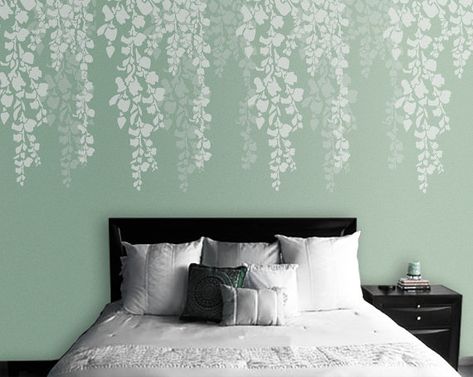 New wall stencil designs includes a different types of designs like allover stencils, Moroccan stencils, Damask stencils,these all designs are unique Cherry Stencil, Bedroom Wall Stencil, Wall Stencil Designs, Wall Painting Living Room, Blossom Cherry, Wall Stencil Patterns, Wall Sticker Design, Room Wall Colors, Stencil Painting On Walls