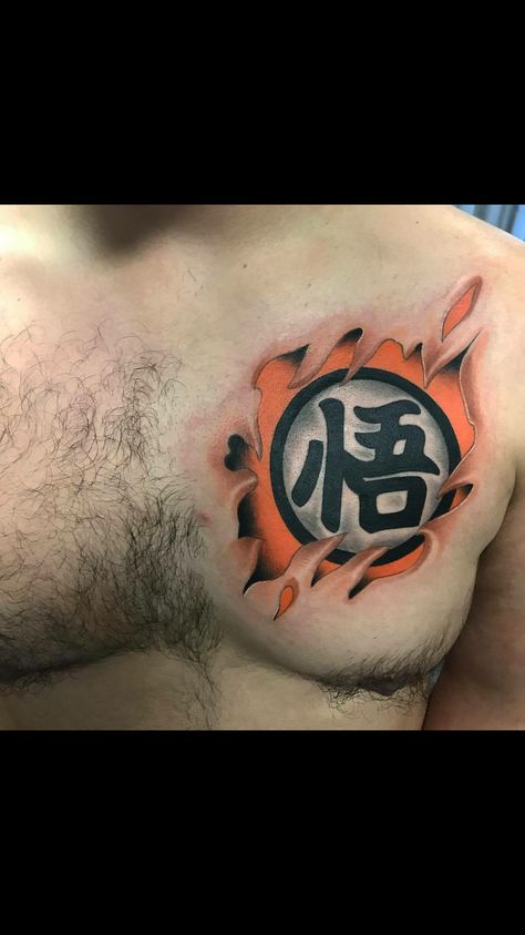 Dragon Ball Z Chest Tattoo, Dragon Ball Symbol Tattoo, 7 Dragon Ball Tattoo, Dragonball Z Tattoo Ideas, Dbs Tattoo, Dragonball Tattoo Ideas, Dragon Ball Z Tattoo Design, Dragon Ball Z Tattoo Ideas, Skin Rip Tattoo