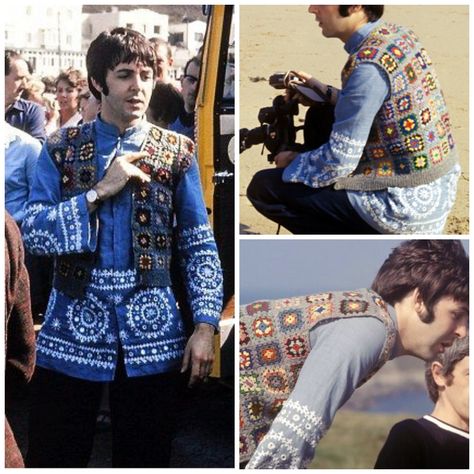 Granny Square Waistcoat, Granny Vest, The Magical Mystery Tour, Magical Mystery Tour, With The Beatles, Crochet Waistcoat, Outfits Hombre, Crochet Granny Square, Crochet Clothing