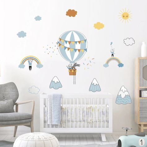 Lively Hot Air Balloon wall stickers, watercolor Plane Wall decal, kids children nursery room home decor wall sticker, plane decor, hot air balloon sticker in premium quality. This minimal set is designed to transform the entire room or create an amazing feature nursery wall. These wall stickers are easy to peel and place on the wall with no tools required. Our unique designs feature watercolour artwork that looks very realistic aswell as cute on your wall. FEATURES 1.Condition: 100% brand Cartoon Hot Air Balloon, Plane Decor, Cloud Wall Decal, Stickers Watercolor, Hot Air Balloon Nursery, Rainbow Wall Decal, Balloon Clouds, Kids Nursery