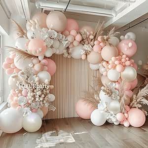 Pink White Balloon Garland, Peach Balloons, Pink Balloon Arch, Peach Wedding Decorations, White Balloon Garland, Wedding Anniversary Party Decorations, Balloon Arch Kit, Anniversary Party Decorations, Pastel Balloons