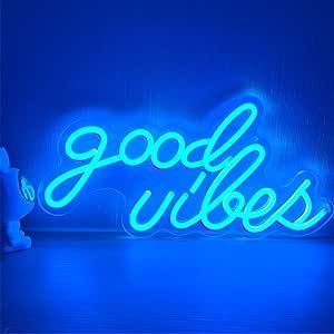 EASETIME Good Vibes Neon Sign Aesthetic Neon Wall Decor USB Powered LED Sign Good Vibes Neon Light for Bedroom Office Wedding Party Bars Valentines Gifts Blue Good Vibes Neon Sign, Vibes Neon Sign, Neon Sign Aesthetic, Neon Wall Decor, Sign Aesthetic, Neon Lights Bedroom, Aesthetic Neon, Neon Wall, Light For Bedroom