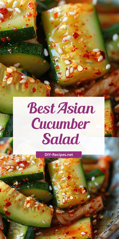 Try the best Asian cucumber salad recipe. Healthy and tasty! Best Asian Cucumber Salad, Asian Cumcuber Salad, Cold Asian Recipes, Asian Style Cucumber Salad, Asian Cucumber Recipes, Asain Salad Recipes, Chinese Cucumber Salad Recipe, Smashed Cucumber Salad Asian, Cucumber Marinade