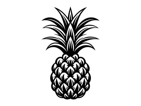 Banana Svg Free, Food Silhouette, Pineapple Outline, Pineapple Cricut, Pineapple Clipart Black And White, Pineapple Svg, Pineapple Vector, Art Cut, Fruit Food