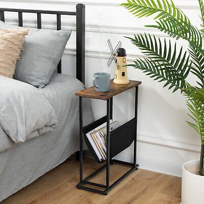 Side Table Narrow, Bedroom Side Table Ideas, Slim Bedside Table, Narrow End Table, Slim Side Table, Industrial Bedside Tables, Narrow Bedside Table, Side Table Styling, Narrow Side Table