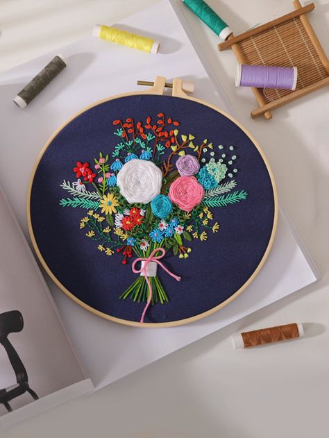 Multicolor    Polyester   Embellished   Home Entertainment Modern Embroidery Kit, Beginner Embroidery Kit, Hand Embroidery Kits, Crewel Embroidery Kits, Diy Broderie, Diy Embroidery Kit, Stitch Guide, Linen Fabrics, Hand Embroidery Kit