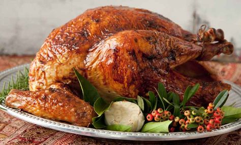 Rum Glazed Turkey | Paula Deen Quick Turkey, Fresh Herb Recipes, Roast Turkey Recipes, Paula Deen Recipes, Turkey Glaze, Baked Turkey, Turkey Recipes Thanksgiving, Herb Recipes, Thanksgiving Sides