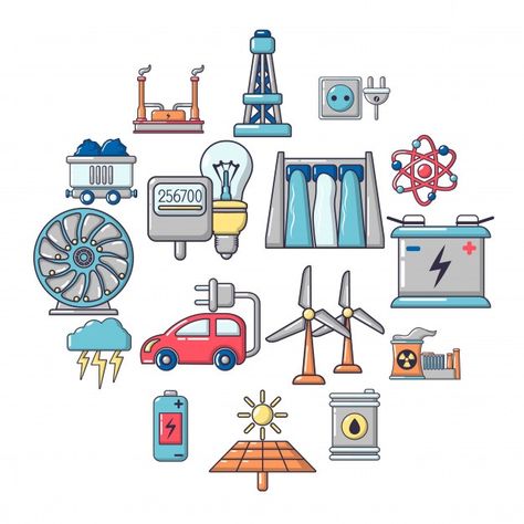 Conjunto de iconos de fuentes de energía... | Premium Vector #Freepik #vector #tecnologia #ordenador #ola #boton Energy Machine, Physics Lessons, Household Planner, Back Art, Logo Background, Wireframe Kit, Pattern And Decoration, Energy Sources, Scene Creator