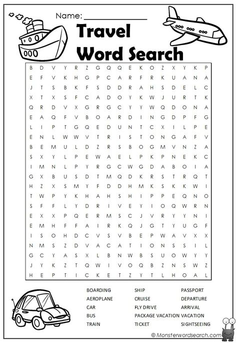 nice Travel Word Search Travel Activities For Kids, Ingles Kids, Kids Word Search, Free Printable Word Searches, Kids Travel Journal, Nice Travel, Rainbow Words, Ship Cruise, Word Search Printables