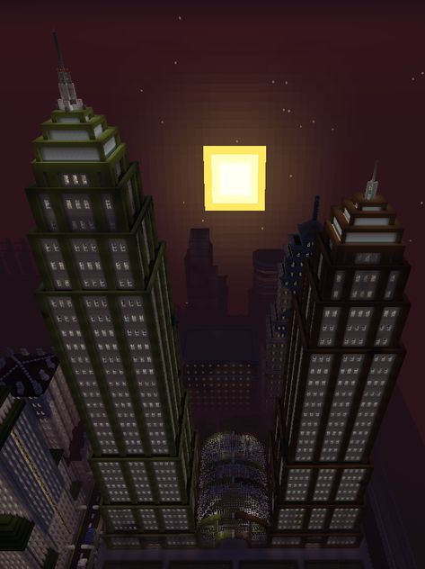 Minecraft Skyscrapers, between two skyscrapers is a market hall with a glass couple as roof. Minecraft Cities, Minecraft Roof, Minecraft Skyscraper, Minecraft Japanese House, Minecraft Japanese, Futurist Architecture, Minecraft City, Minecraft Architecture, Minecraft Buildings