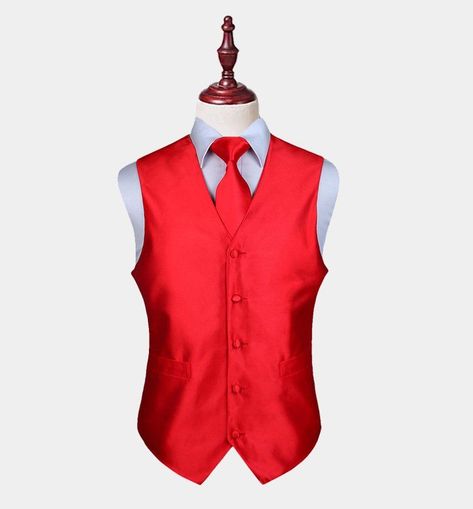 Mens Red Vest And Tie Set from Gentlemansguru.com #silk #red #vest Men Vest Outfits, Red Shirt Men, Groomsmen Outfits, Red Shirt Dress, Red Vest, Vest And Tie, Ladies Wear, Vest Designs, Men's Suit