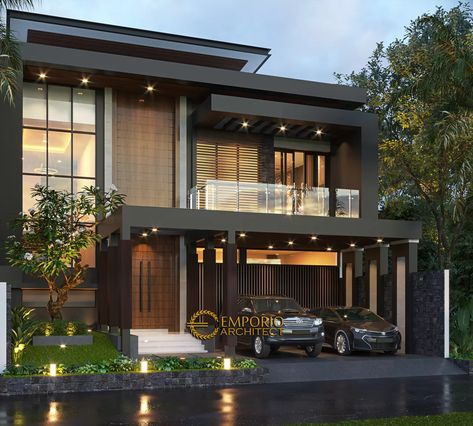 Kepulauan Riau, Emporio Architect, Bali House, Contemporary House Exterior, Modern House Facades, House Arch Design, Modern Exterior House Designs, Duplex House Design, Modern Villa