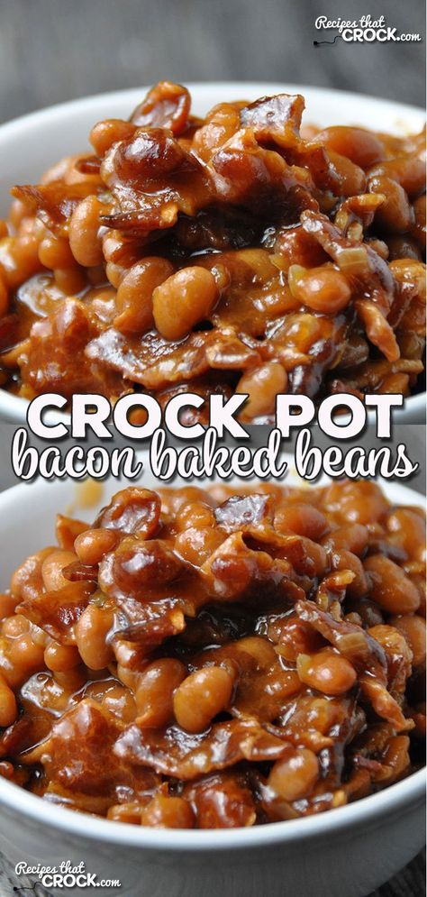 This Crock Pot Bacon Baked Beans recipe submitted by one of our readers is the perfect side to bring to a potluck or barbecue. It would also be a great complement to your own weeknight meal! Baked Beans Recipe Crockpot, Bacon Baked Beans, Beans Recipe Crockpot, Baked Beans Crock Pot, Slow Cooker Baked Beans, Best Baked Beans, Baked Beans With Bacon, Beans In Crockpot, Baked Beans Recipe