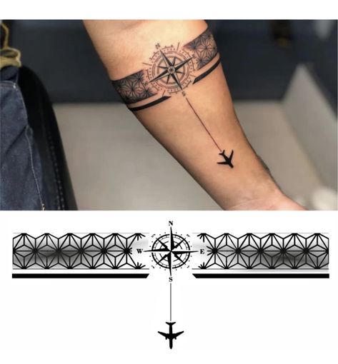 Compass Tattoos Arm, Band Tattoos For Men, Colour Tattoo For Women, Tattoo Band, Simple Forearm Tattoos, Tattoo New, Simple Tattoos For Guys, Hand Band, Forearm Band Tattoos