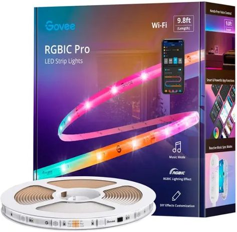 Govee Wi-Fi RGBIC LED Strip Light 10 feet Multi H619ZAD1 - Best Buy Led Strip Lights In Bedroom, Lights In Bedroom, Fairy Lights Room, Led Curtain, Led Color Changing Lights, Led Fairy Lights, Led Strip Lights, Led Stripes, Led Strip Light