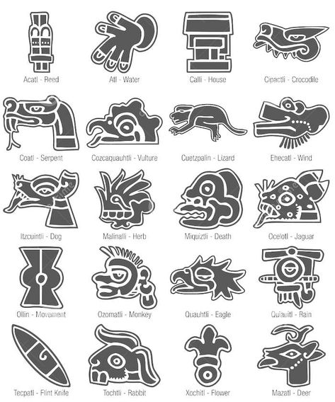 Aztec Hyroglyphs, Aztec Tattoo Designs Mayan Symbols, Simple Aztec Tattoo, Aztec Symbols And Meanings, Aztec Glyphs, Small Aztec Tattoo, Mexican Symbols, Sagittarius Tattoo Designs, Aztec Artwork