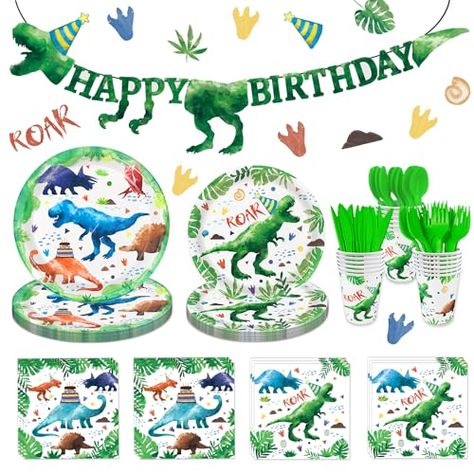 Dinosaur Party Plates, Dino Party Decorations, Dinosaur Decorations, Dinosaur Theme Birthday, Dinosaur Birthday Decorations, Girl Dinosaur Party, Watercolor Dinosaur, Dinosaur Party Decorations, Dinosaur Party Supplies