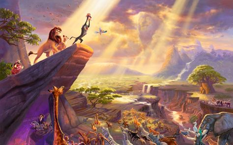 The Lion King Rafiki Friend Of Mufase He Presented The Newborn Baby Simba To All The Animals Of The Pride Rock 3840×2400 Thomas Kinkade Art, Manga Tokyo Ghoul, Thomas Kincaid, Kinkade Disney, Thomas Kinkade Disney, King Painting, Magical Paintings, 2560x1440 Wallpaper, Animation Disney