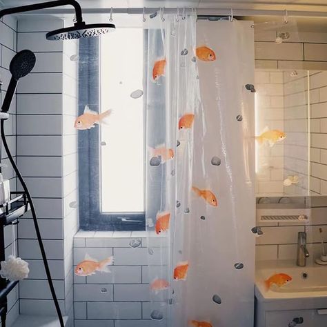 Amazon.com: QQXX Goldfish Clear Shower Curtain,Waterproof Lightweight Fish Shower Curtain Liner,PEVA Long ​Bath Shower Curtains with 12 Grommets Hooks for Bathtub Bathroom : Home & Kitchen Fishing Bathroom Decor, Fish Shower Curtain, Clear Shower Curtain, Fish Bathroom, Cute Shower Curtains, Bathtub Bathroom, Bathroom Shower Curtain Sets, Modern Style Bathroom, Long Bath