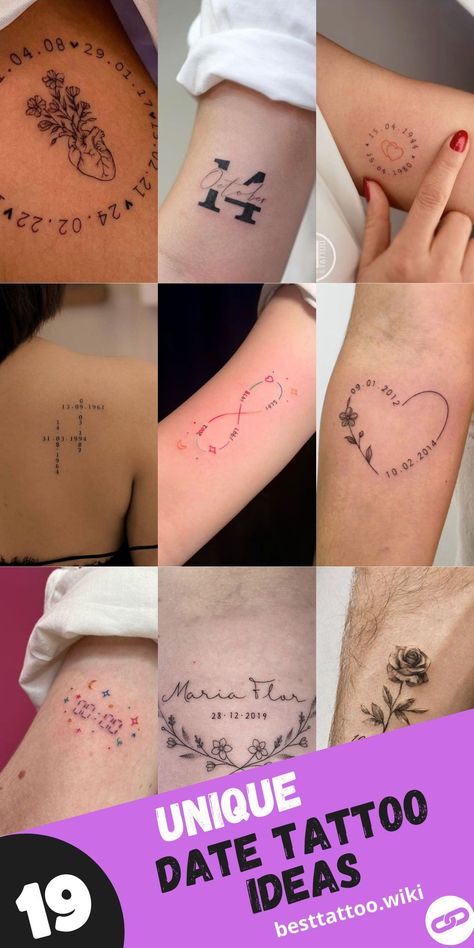 Commemorate significant moments with our collection of 19 Date Tattoo Ideas for 2024. Whether it's a wedding anniversary or the birth of a child, our date tattoo ideas offer a beautiful way to honor important dates. With designs tailored for both men and women, our collection includes elegant options for every style. Embrace the beauty of meaningful tattoos and carry your cherished memories with you wherever you go. Date Of Wedding Tattoo, Subtle Date Tattoo, Daughters Birthday Tattoo, Tattoos With Dates Births, Wedding Date Wrist Tattoo, Date And Time Of Birth Tattoo, Dates Tatoos Ideas, Important Date Tattoos Ideas, Unique Birthdate Tattoo