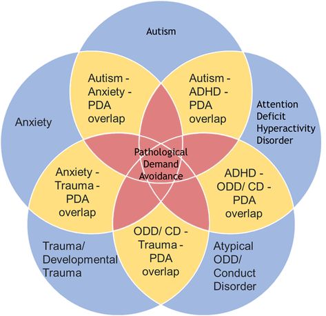 Demand Avoidance, Pathological Demand Avoidance, Positive Communication, Communication Strategies, Conduct Disorder, Building Trust, Child Psychology, Diagram Design, Venn Diagram