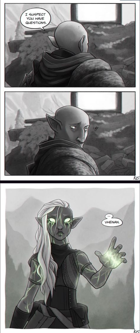 I'm speechless about this art, too many feels. | Solas and Lavellan romance, Solavellan, Dragon Age: Inquisition Dragon Age Inquisition Solas, Dragon Age Solas, Dragon Age Comics, Da Inquisition, Dread Wolf, Solas Dragon Age, Dragon Age Funny, Dragon Age Romance, Dragon Age Characters