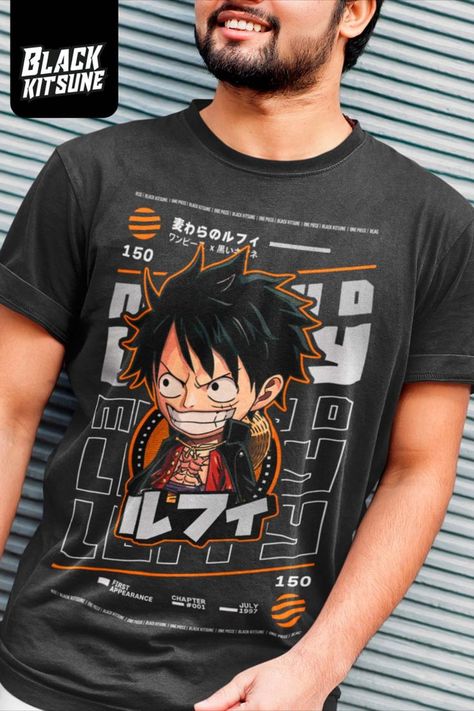 A T-SHIRT DESIGN OF LUFFY AFTER THE WANO SAGA OF ONE PIECE Black Kitsune, One Piece Merch, Anime Tshirts, One Piece Merchandise, Polo Shirt Brands, Shirt Outfit Men, Series Characters, Anime Streetwear, Character Fashion