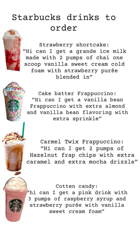 Starbucks Drinks To Order, Starbucks Copycat Recipes Drinks, Starbucks Drink Menu, Starbucks Secret Menu Recipes, Fun Drink Recipe, Cold Starbucks Drinks, Starbucks Strawberry, Secret Starbucks Recipes, Starbucks Drinks Diy