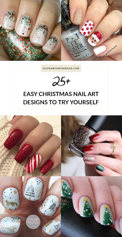 Christmas Nail Decorations, Simple Christmas Nail Art Designs, Nail Art For Christmas Holiday, Christmas Finger Nail Ideas, Beautiful Christmas Nails, Xmas Manicure Ideas, Christmas Fingernails Simple, Christmas Nail Decor Ideas, Fun Christmas Nail Art