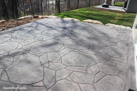 Faux Flagstone, Flagstone Patio Ideas, Concrete Flagstone, Patio Flagstone, Stamped Concrete Patio Designs, Build A Patio, Patio Edging, Fire Pit Materials, Building A Patio