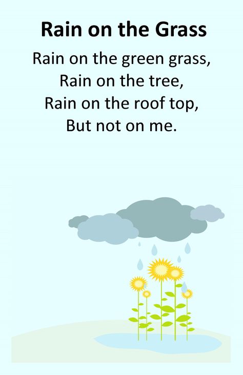 Itty Bitty Rhyme: Rain on the Grass Weather Rhymes Preschool, Rain Rhymes, Raining Illustration, Season Poem, Phonics Rhymes, Rhyming Poems For Kids, English Kindergarten, Kindergarten Quotes, Rain Poems