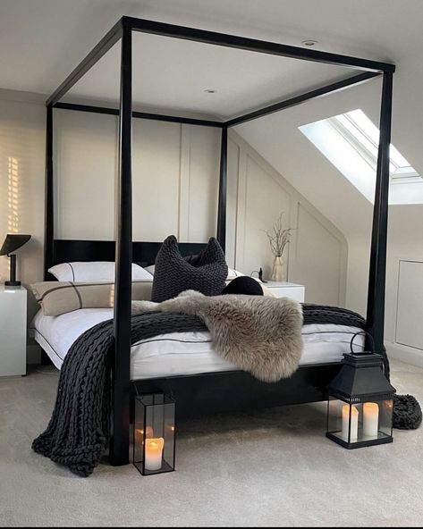 Black Bed Frame, Canopy Bed Frame, Black Bed, Luxury Room Bedroom, Redecorate Bedroom, Apartment Decor Inspiration, Luxury Rooms, Canopy Bed, Room Makeover Bedroom