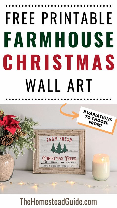 Free printable farmhouse christmas wall art. Farm fresh christmas trees. The homestead guide dot com. Christmas Trees Aesthetic, Christmas Wall Art Printables, Easy Diy Christmas Decorations, Diy Christmas Wall, Trees Aesthetic, Farmhouse Printables, Christmas Printable Wall Art, Homemade Christmas Decorations, Free Printable Wall Art