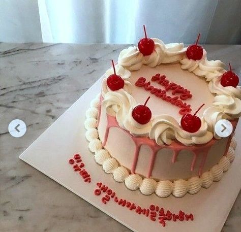 2000s Cake Ideas, Birthday Cake Cherry, Cake Ideas Vintage, Cherry Birthday Cake, Crazy Birthday Cakes, Simple Birthday Cake Designs, Bolo Vintage, 15th Birthday Cakes, 25th Birthday Cakes