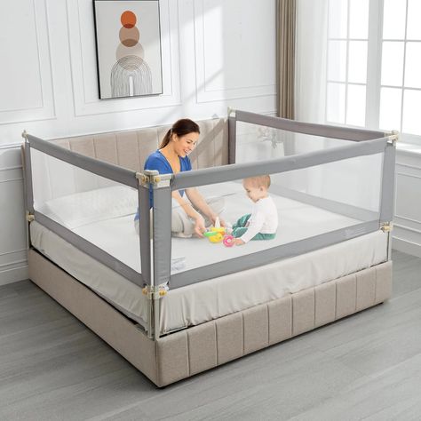 Linor 3-in-1 Bed Rail for Toddlers, Adjustable Height, Fits 2''-11.8'' Mattress (Gray, Queen) - Walmart.com Baby Bed Rail, King Size Bed Mattress, Toddler Bed Rail, Bed Rails For Toddlers, Toddler Safety, Foldable Bed, Bed Rail, Adjustable Bed, Nursery Crib