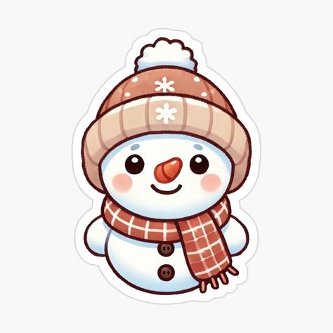 Snowman Sticker, Snowman Illustration, Snowflake Patterns, Winter Snowman, Cozy Hat, Snowflake Pattern, Cute Snowman, Plaid Scarf, Happy New Year