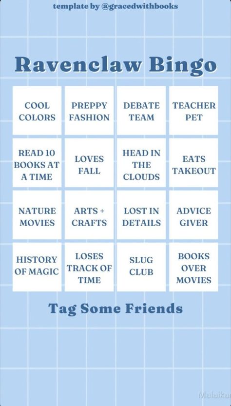 Ravenclaw Bingo Ravenclaw Crafts, Ravenclaw Party, Movie Crafts, Bingo Template, Ravenclaw Aesthetic, Hogwarts Houses, Instagram Story Template, Story Template, Ravenclaw