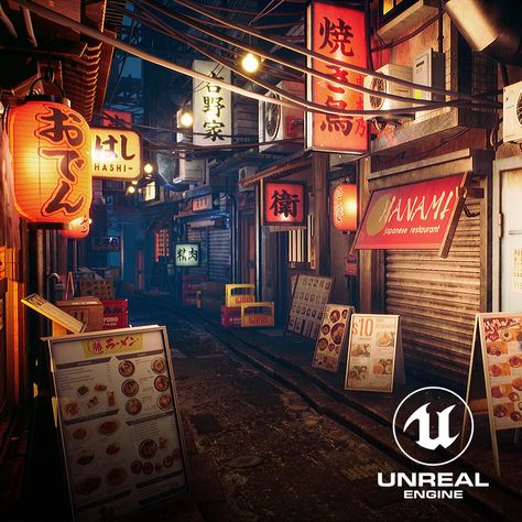 Japanese Alleyway, Alleyway Aesthetic, Stylized Environment, Japanese Restaurant Design, City Shoot, Rain Photo, Cyberpunk City, Home Building Design, Animation Background