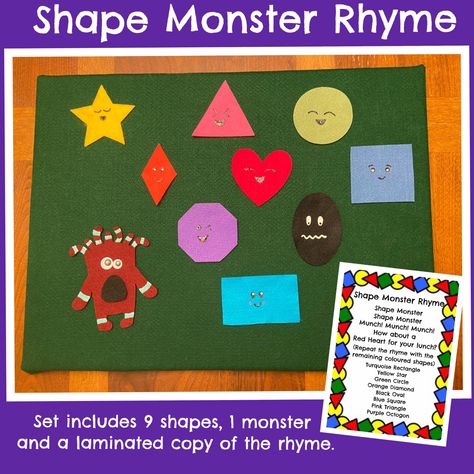 Felt Stories For Preschoolers, Felt Story Boards Ideas, Shape Monster, Circle Songs, Felt Board Templates, Children Rhymes, Monster Shapes, Felt Story, Felt Play Mat