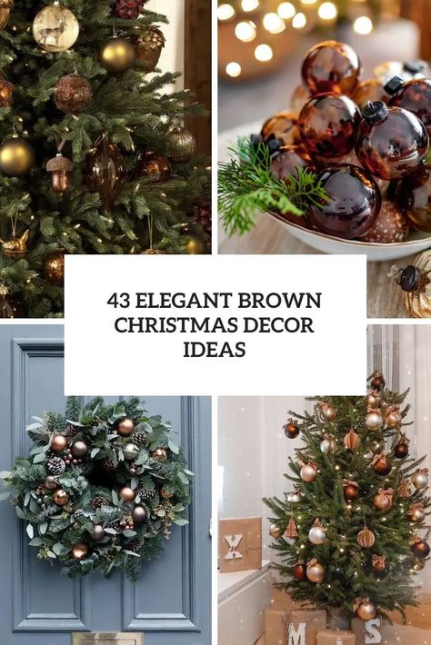 Elegant Brown Christmas Decor Ideas Bronze And Brown Christmas Decorations, Bronze Ornaments Christmas Tree, Brown Copper Christmas Tree, Brown Decorated Christmas Tree, Copper And Brown Christmas Tree, Green Black Brown Christmas Decor, Christmas Tree With Brown Ornaments, Black Tan And Green Christmas, Bronze Christmas Tree Color Schemes