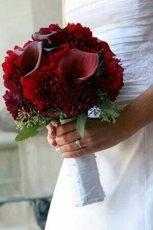 Bouquet idea #2 Red Wedding Flowers Bouquet, Red Bouquet Wedding, Red Wedding Flowers, Red Bouquet, Beautiful Wedding Flowers, Wedding Winter, Calla Lilies, Burgundy Wedding, High Society