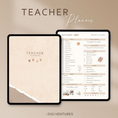 Teacher Minimalist Boho Theme Dated iPad Planner Resource for GoodNotes, Notability, 2023 Digital Teacher Planner, Academic School Planner plannerprintable #tabletplanner #projectplanner Agenda Design, Digital Teacher Planner, Planner Minimal, Interactive Calendar, Planner Writing, Ultimate Planner, Ipad Planner, School Planner, Academic Planner