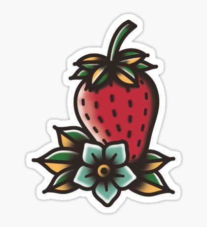 TRADITIONAL - STRAWBERRY Sticker Strawberry Sticker, Tato Tradisional, Strawberry Tattoo, Traditional Tattoo Inspiration, Traditional Tattoo Flowers, Traditional Style Tattoo, Tattoo Filler, Traditional Sleeve, Traditional Tattoo Sleeve