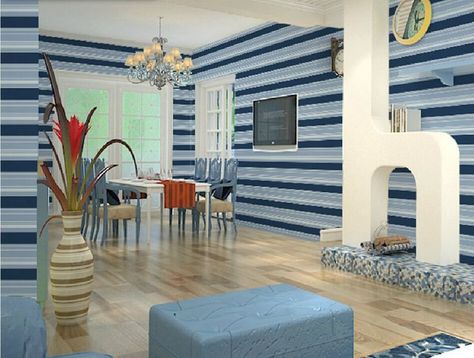 Lines In Interior Design, Wallpaper Dining Room, Wallpaper Dining, Line Wallpaper, Dining Room Interior, Ceiling Plan, Dining Room Blue, Lines Wallpaper, Dining Room Interiors