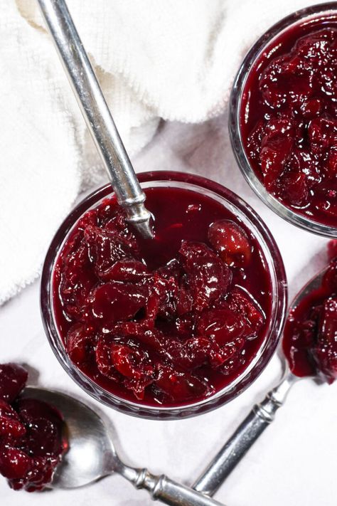 An easy-to-make cherry compote with a hint of fresh lemon. Use as a cheesecake topping, in a parfait, or on an ice cream sundae! Cherry Reduction Sauce, Compote For Cheesecake, Warm Fruit Compote, Cherry Topping For Cheesecake, Sour Cherry Compote, Cherry Compote Recipe, Stewed Fruit Compote, Cherry Compote, Cheesecake Toppings