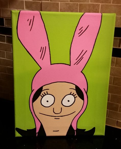 Louise From Bob's Burgers Original Acrylic Painting - Hand Painted - Head Shots By Artox - Zipperedheart by LoveWithFaith on Etsy Bobs Burgers Canvas Painting, Bobs Burgers Painting Easy, Cartoon Characters To Paint, Bobs Burgers Painting, Painting Ideas Cartoon Characters, Aesthetic Cartoon Painting Easy, Character Painting Ideas, Paintings Characters, Simple Cartoon Paintings