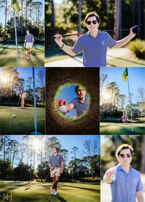 Guys senior photos in Jacksonville and St. Augustine, urban, beach and golf senior pictures.Guys Golf senior photos. Golf Course Photoshoot Senior Pics, Senior Picture Ideas Golf Course, Golf Pics Picture Ideas, Senior Picture Ideas For Guys Water, Golf Portraits Senior Pics, Senior Picture Ideas For Golfers, High School Senior Golf Photos, Golf Team Pictures, Golf Course Senior Pictures