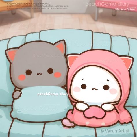 Peachcat And Goma, Mitao Cat, Mochi Cats, Peach And Goma, Mochi Cat, Bubu Dudu, Chibi Cat, Milk & Mocha, Cute Funny Cartoons