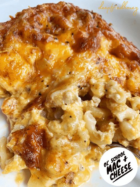 A classic Southern baked mac and cheese with an egg custard, cheddar and Velveeta. Mac And Cheese Evaporated Milk, Baked Velveeta Mac And Cheese, Southern Baked Mac And Cheese, Black Grandma, Velveeta Mac And Cheese, Baked Mac And Cheese Recipe, Grandma Style, Colby Cheese, Egg Custard