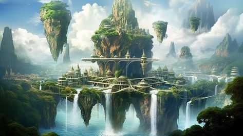 Excited to share the latest addition to my #etsy shop: Floating Island City | Magical Landscape | Fantasy World | Cascading Skyward Waterfalls | Lush Aerial Gardens | AI Art | Astonishing Wonder https://etsy.me/3Mj0PlY #architecturecityscape #floatingisland #aiart Floating Islands Fantasy Art City, Fantasy Floating City Concept Art, Floating Cities Fantasy Art, Floating Fantasy Island, Floating Island Fantasy Art, Sky Islands Fantasy Art, Flying Island Art, Floating City Fantasy Art, Floating City Concept Art